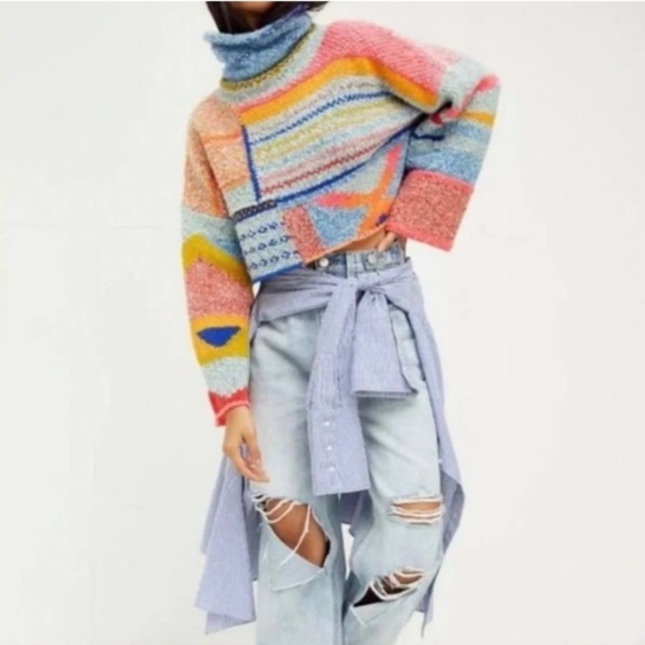 Sincerly Jules Sweaters - SOLD Sincerely Jules Large Boho Oversized Sweater Cropped Bright Patchwork Inspi